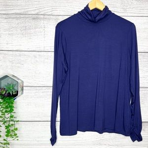 Chico’s Blue Felicity Turtleneck Long Sleeve Jersey Top Women’s Size Large